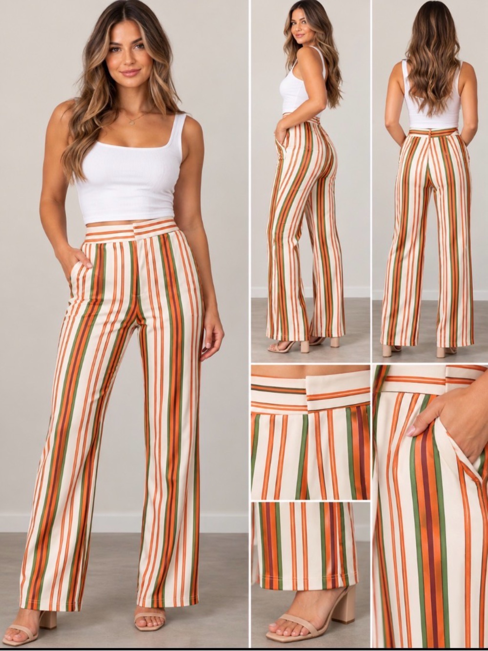 Princess Polly Nina Pants Multi Striped High Rise Flare Pants NWT US 2